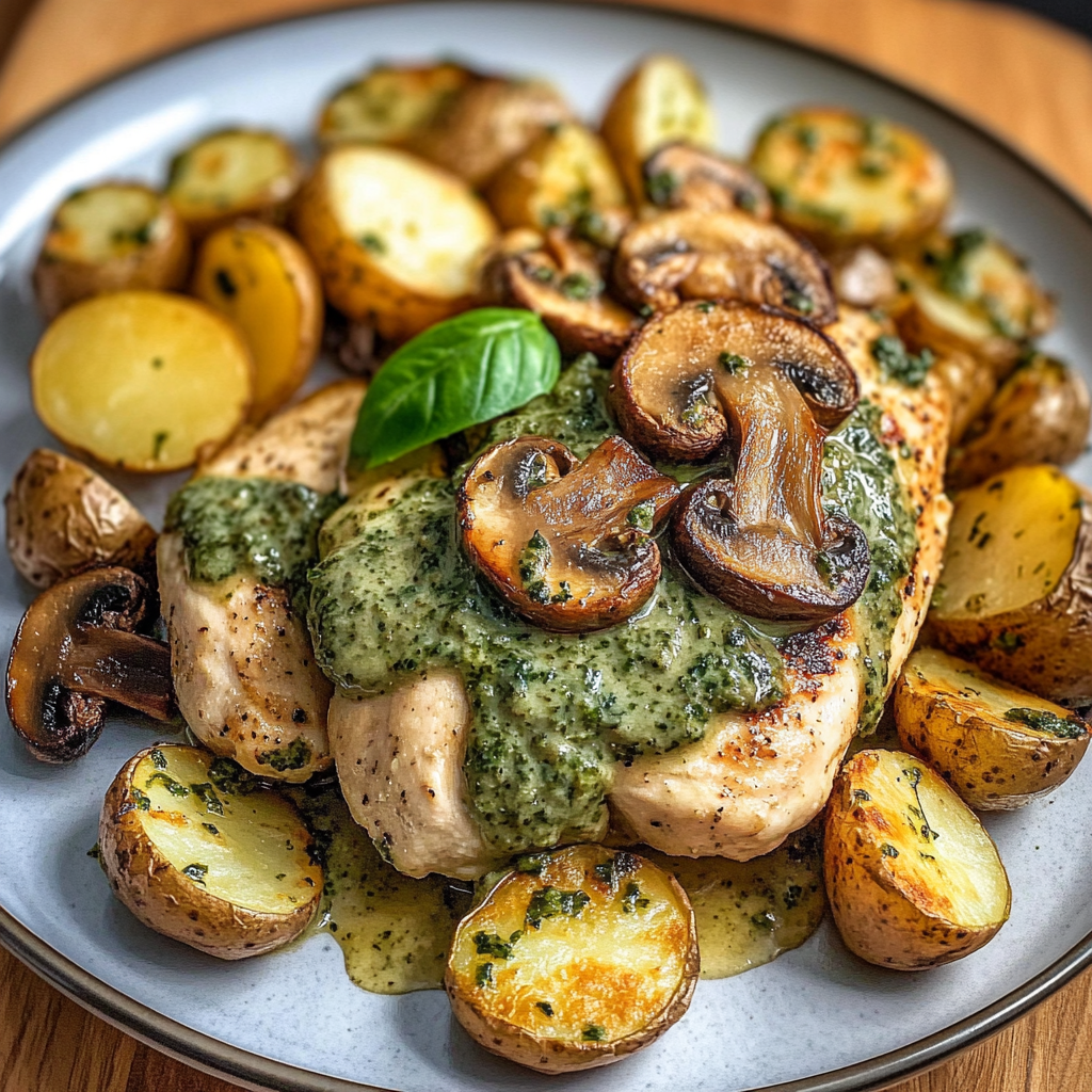 A plate of food with mushrooms and potatoes.