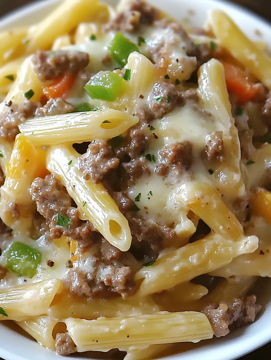 A plate of pasta with meat and cheese.