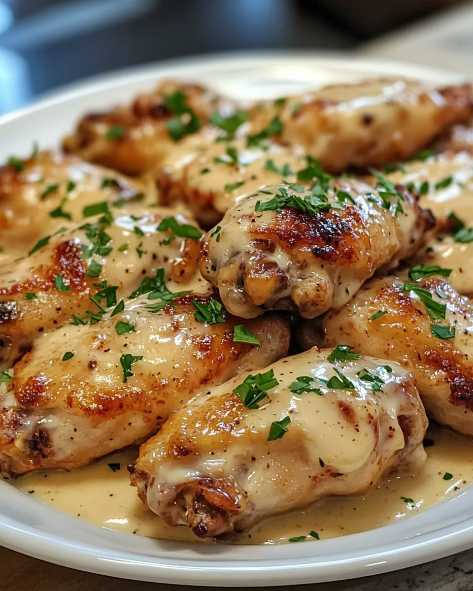Alfredo chicken wings on a plate.