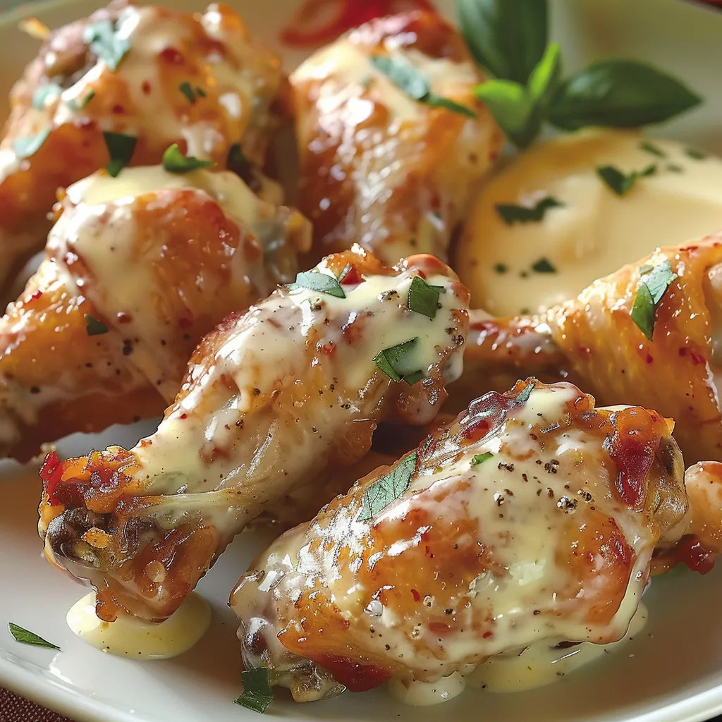 Alfredo chicken wings with sauce.