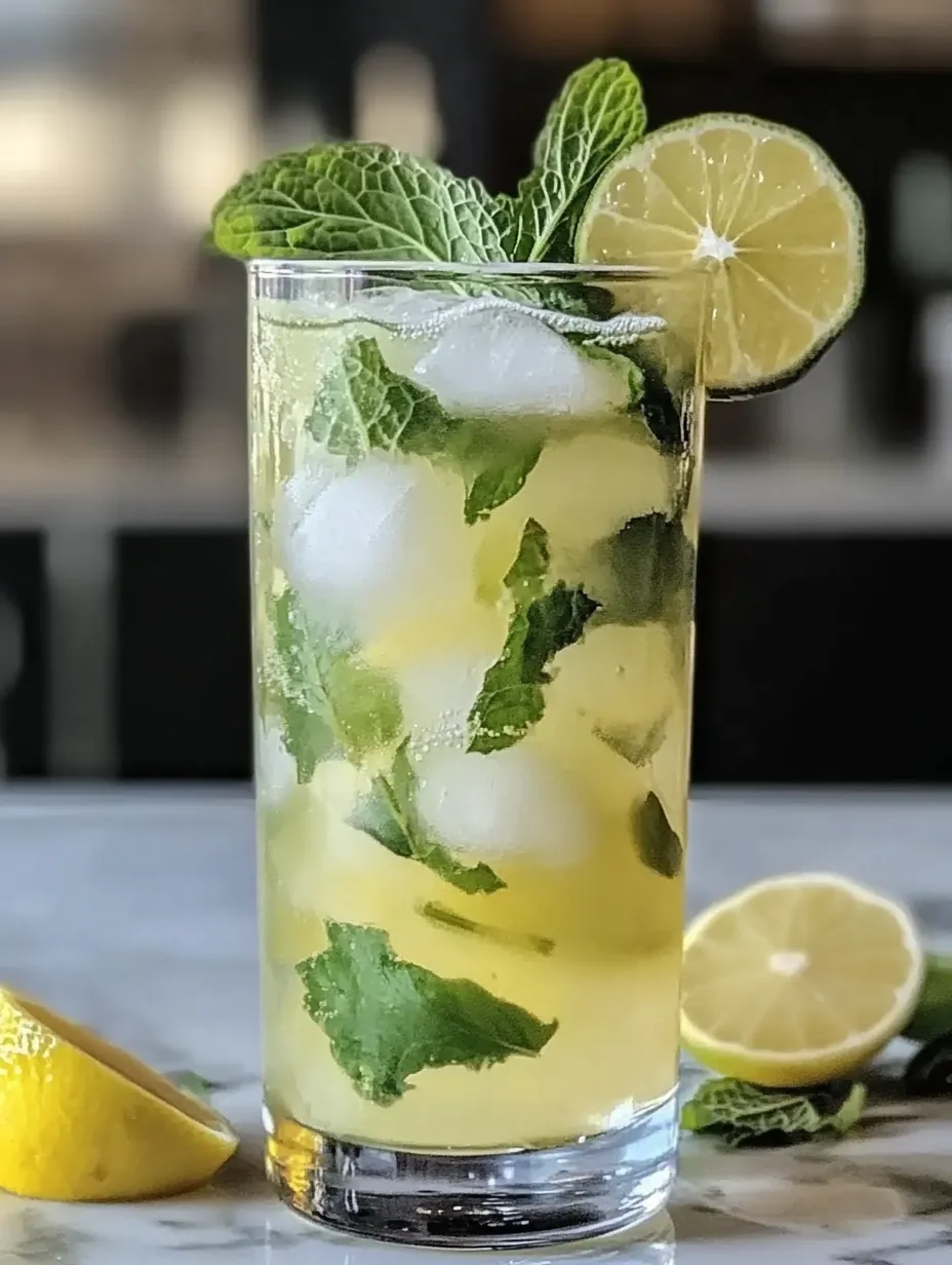 A glass of Limoncello Mojito with a lemon wedge and mint garnish.