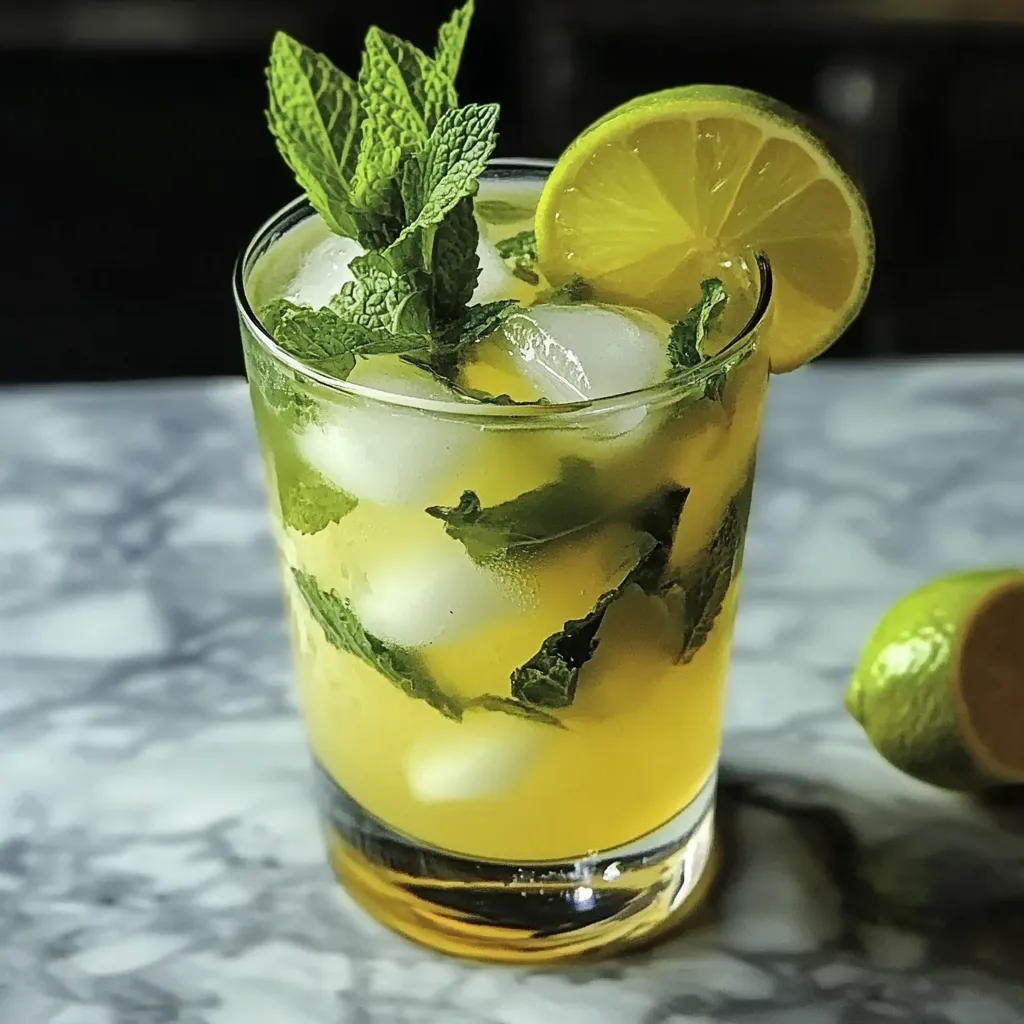 A glass of Limoncello Mojito with a slice of lemon.