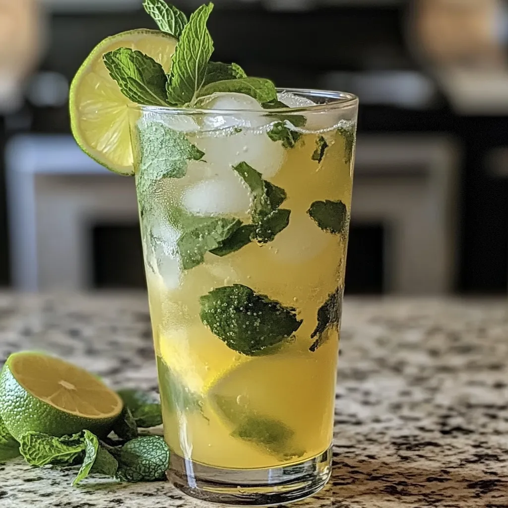 A glass of Limoncello Mojito with a slice of lime.