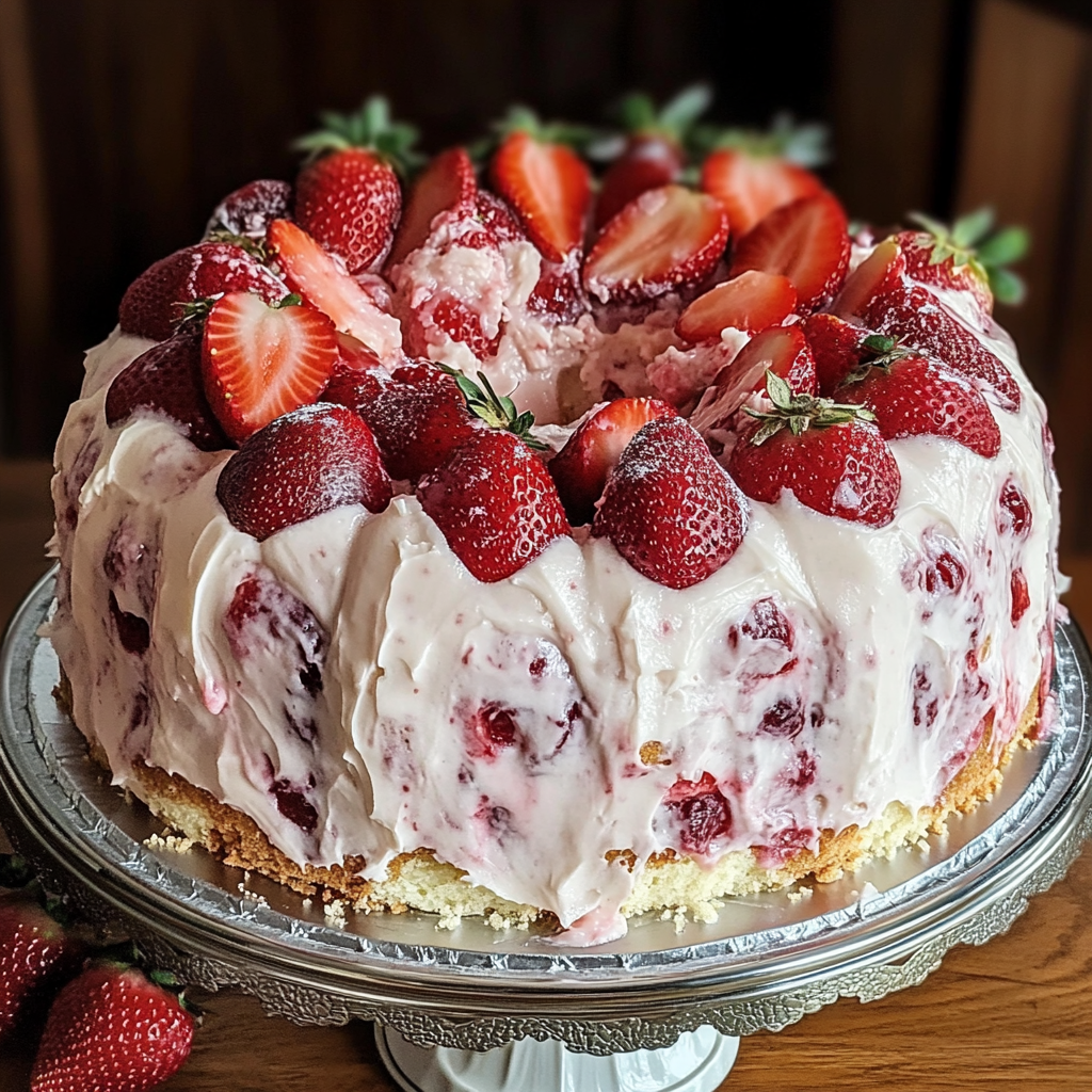 A cake with strawberries on top.