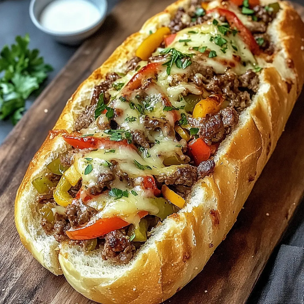 A cheesesteak-stuffed garlic bread loaf.