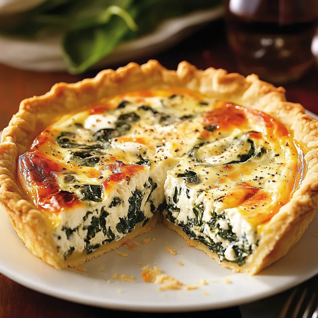 A slice of a spinach quiche.