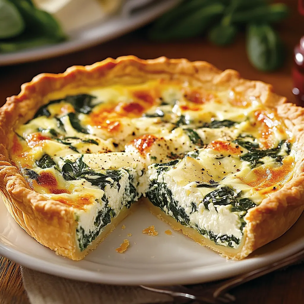 A slice of a spinach quiche.