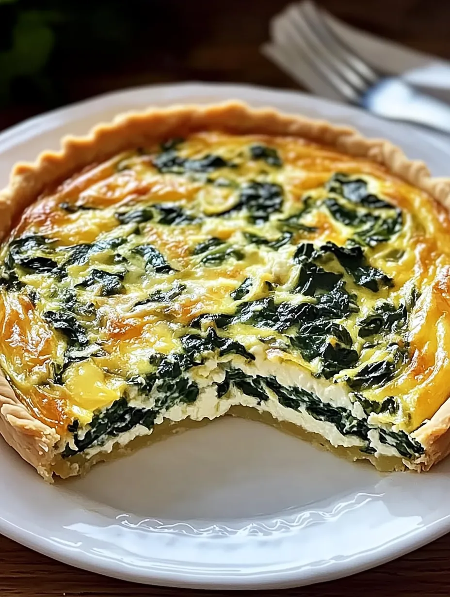 A slice of a spinach quiche.