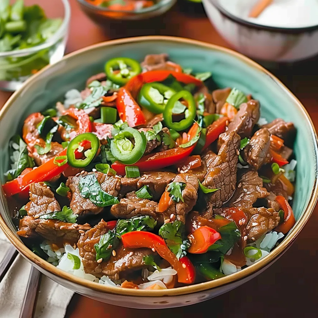 A bowl of meat and peppers.