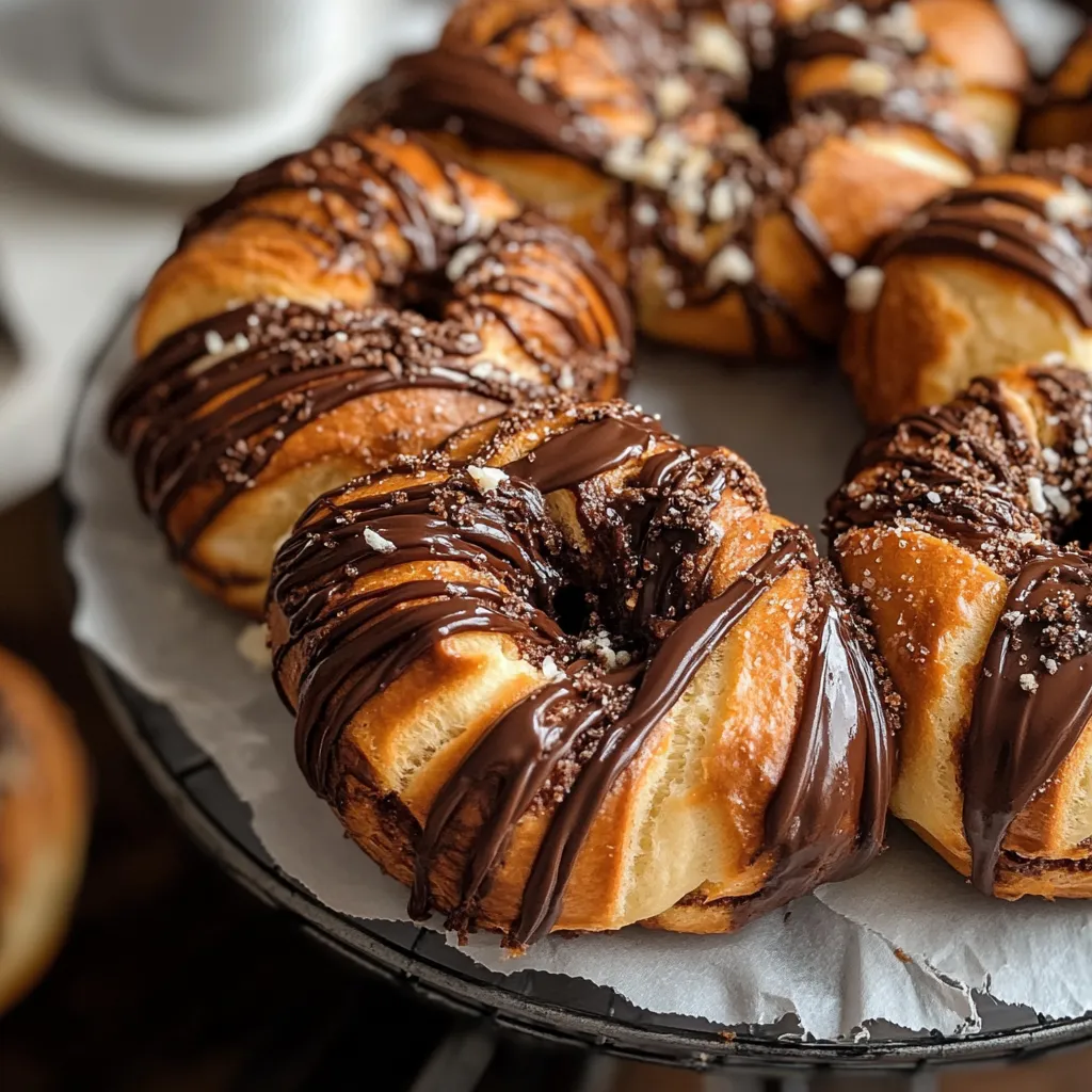A donut with chocolate and nuts on top.