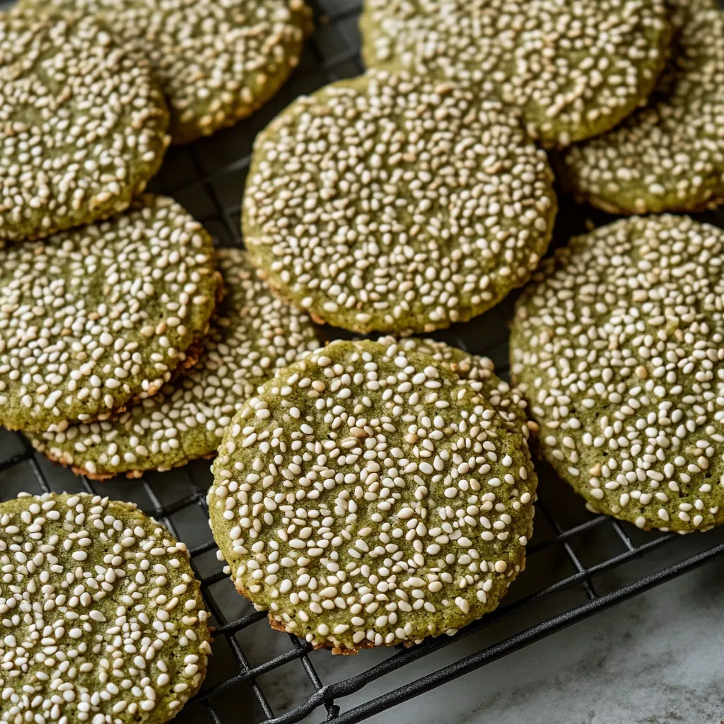 Green cookies on a cooling rack.