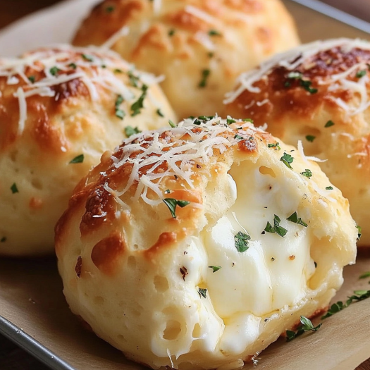 Three gooey mozzarella biscuit bombs.