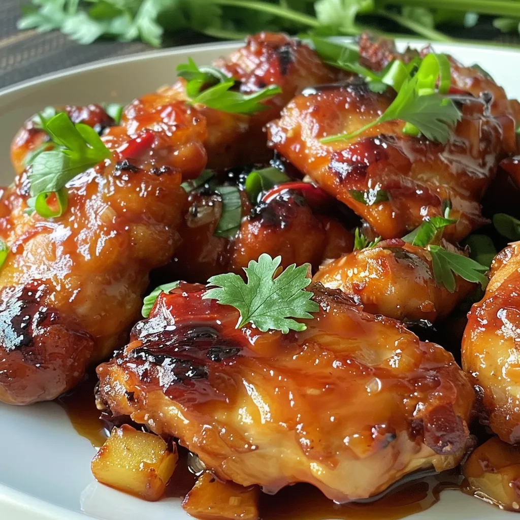 A plate of sweet Hawaiian chicken.