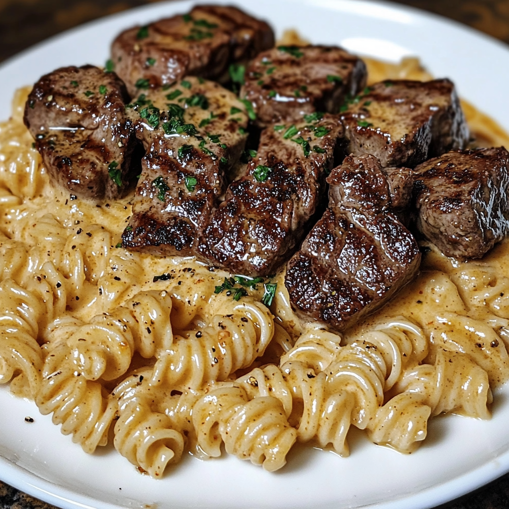 A plate of garlic butter steak bites.