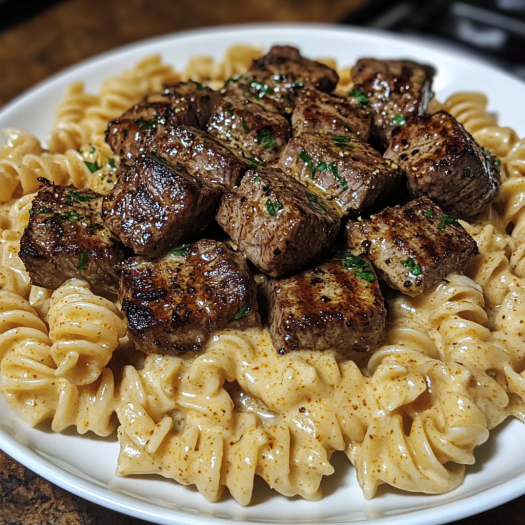 A plate of garlic butter steak bites.