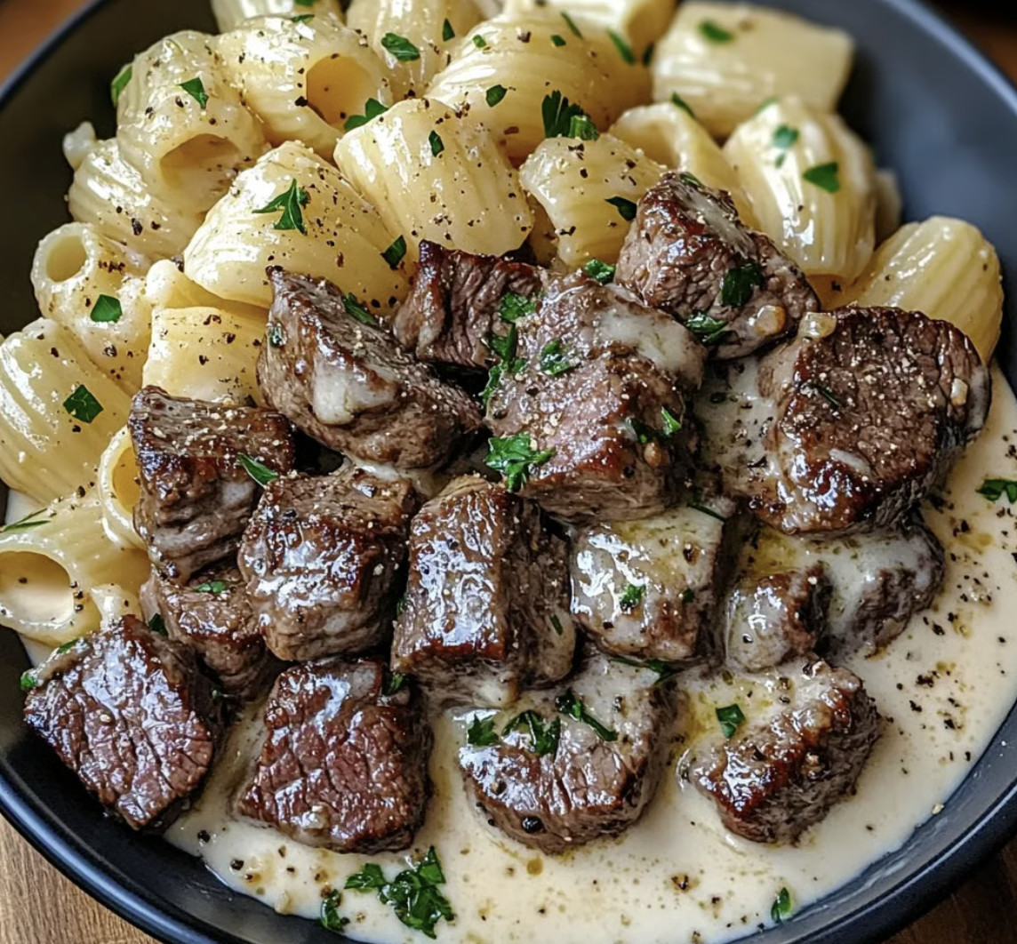 A bowl of garlic butter steak bites.