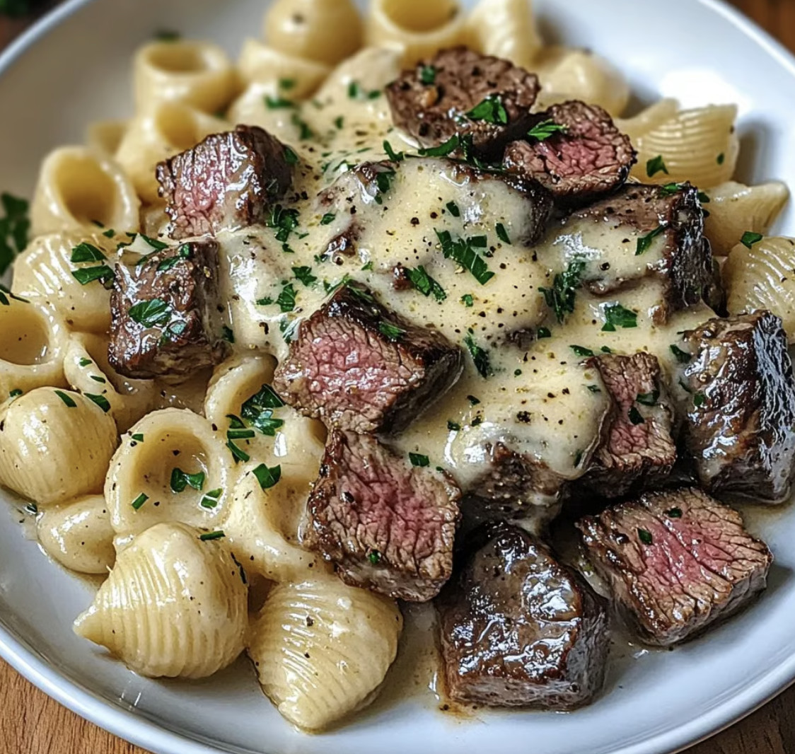 A plate of garlic butter steak bites.