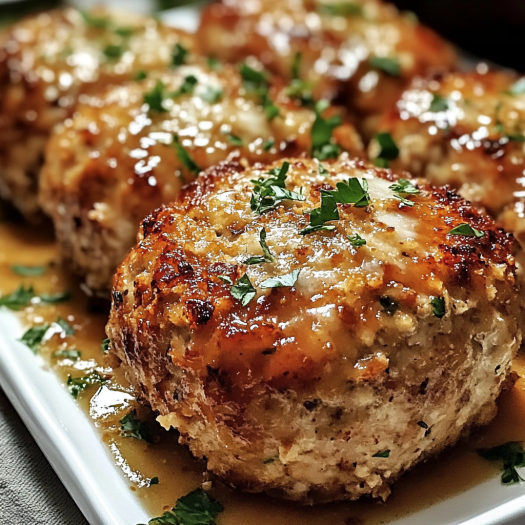 Garlic Parmesan Meatloaves on a plate.