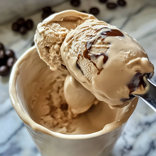 A scoop of homemade coffee ice cream.
