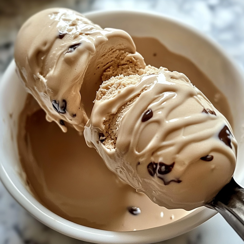 A bowl of ice cream with chocolate chips.