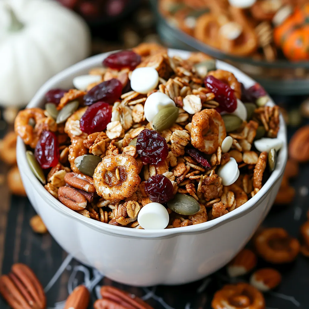 A bowl of granola with cranberries and nuts.