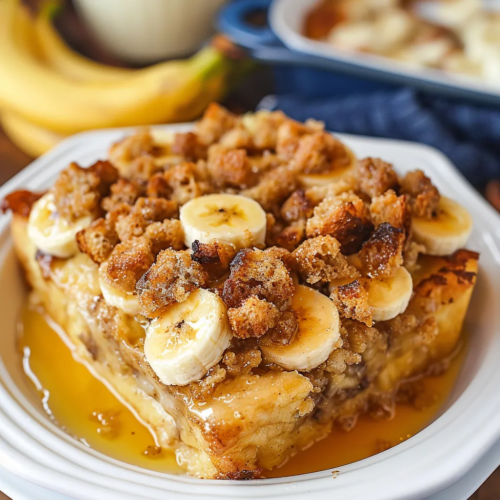 A plate of banana bread with a banana on top.