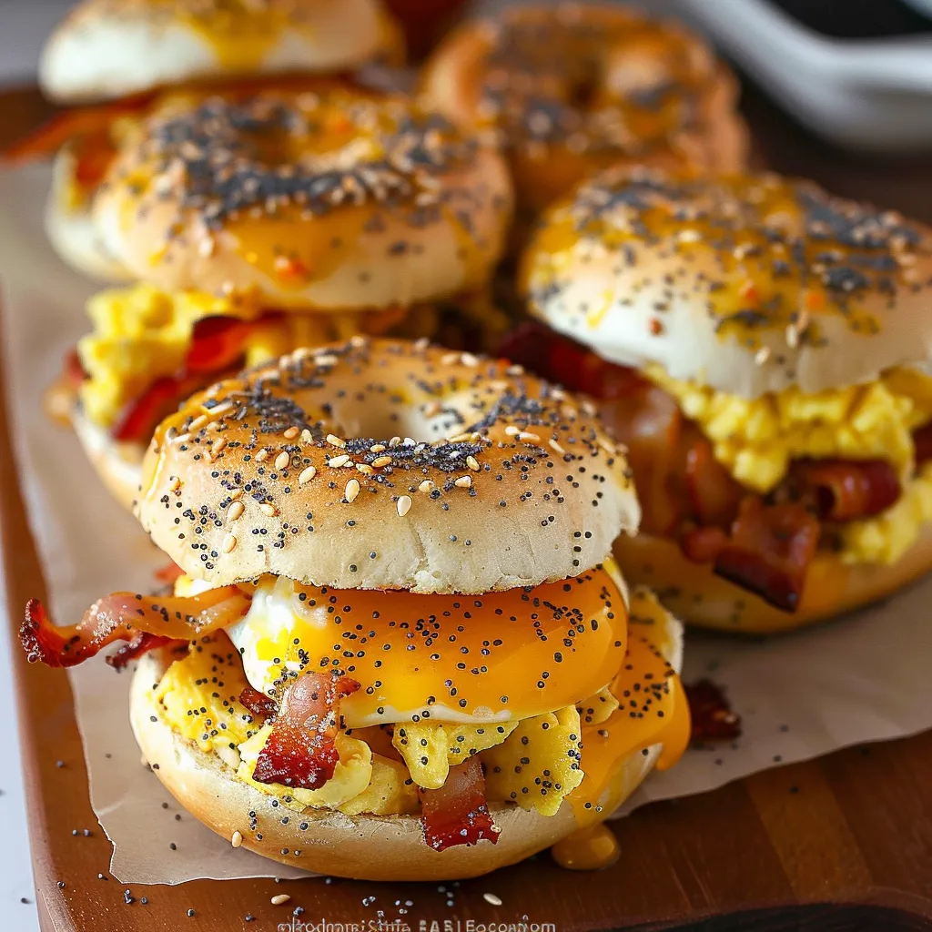 Bacon and egg bagel sandwiches.