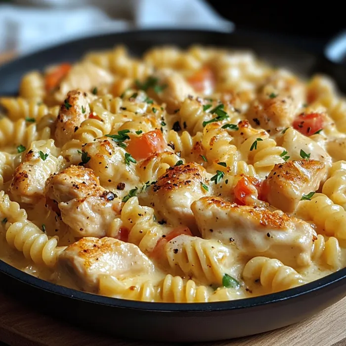 A plate of chicken rotini.