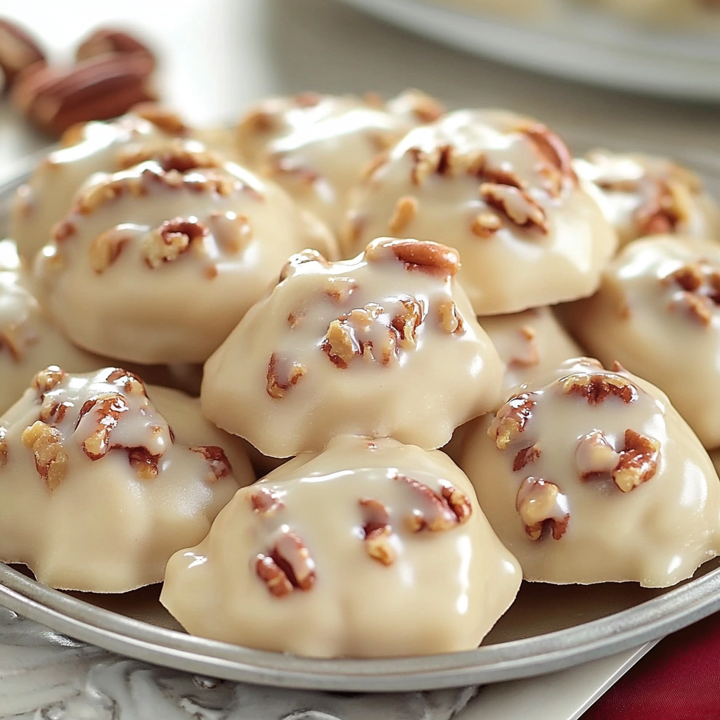 A plate of vanilla pecan pralines.