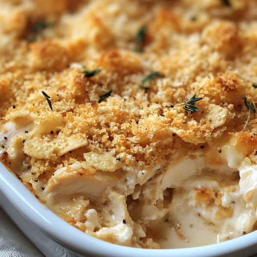 A dish made with chicken and crispy Ritz crackers.