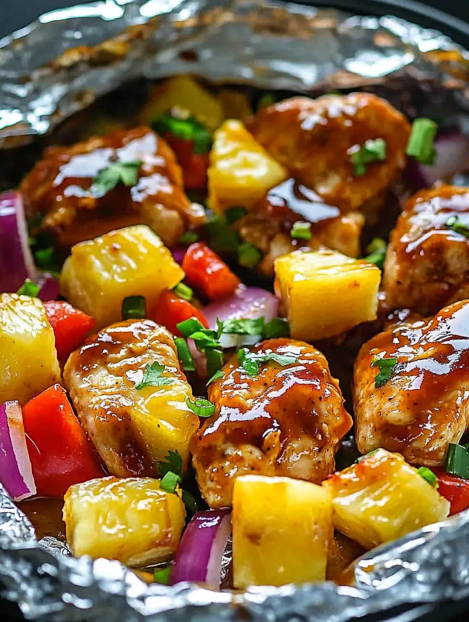 A dish of Hawaiian BBQ chicken and pineapple.