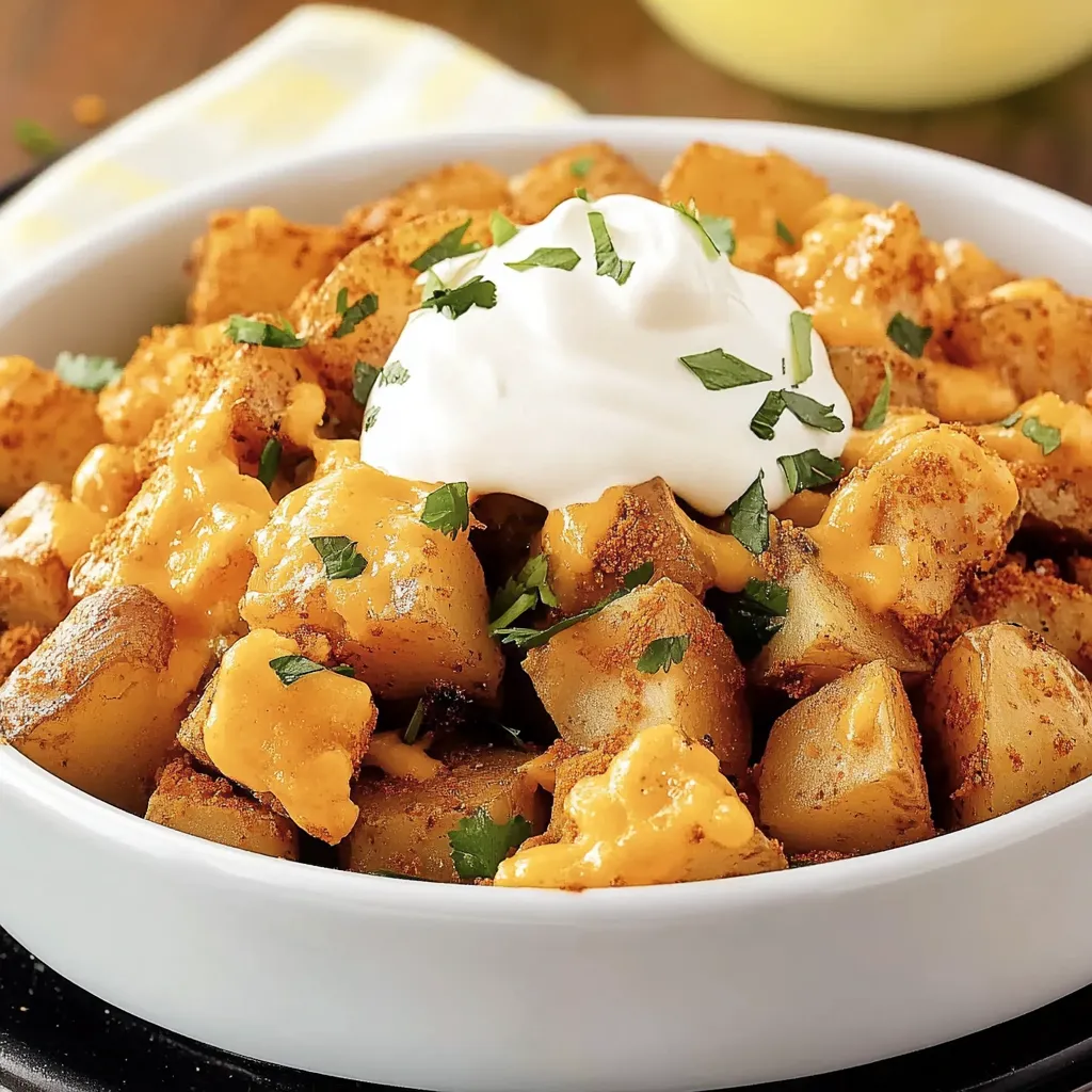 A bowl of cheesy fiesta potatoes.