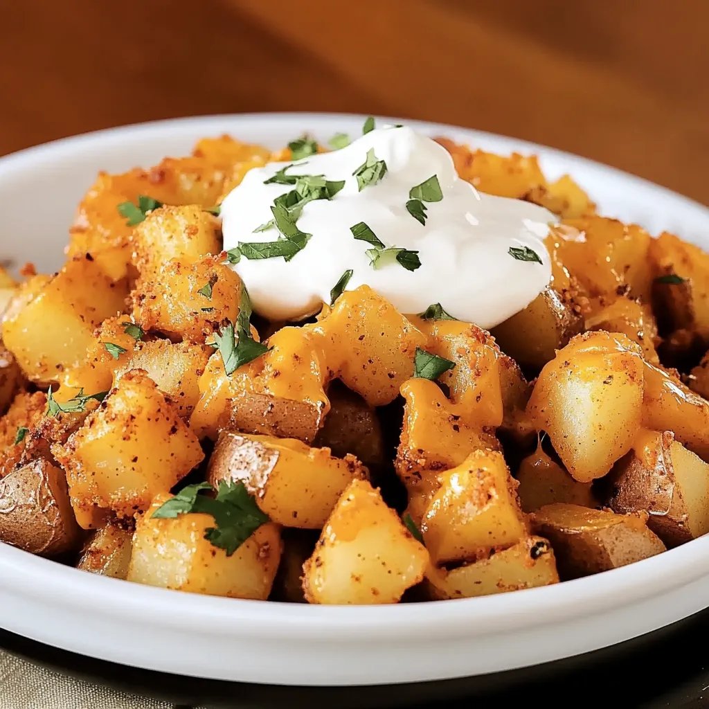 A bowl of cheesy fiesta potatoes.