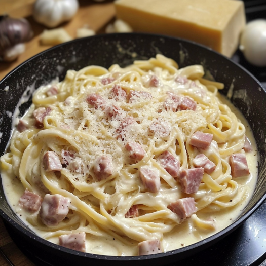 A bowl of creamy carbonara.