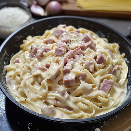 A bowl of creamy carbonara.