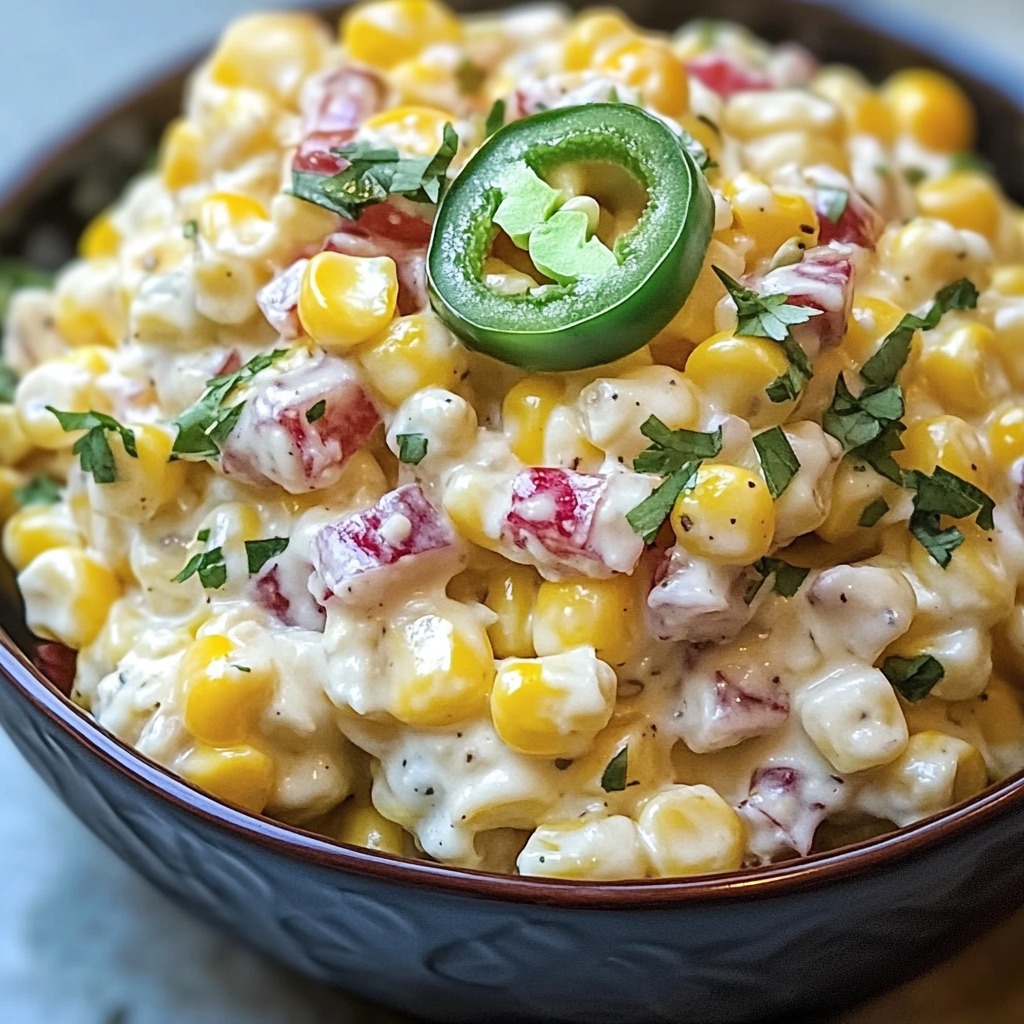A bowl of jalapeno popper corn salad.