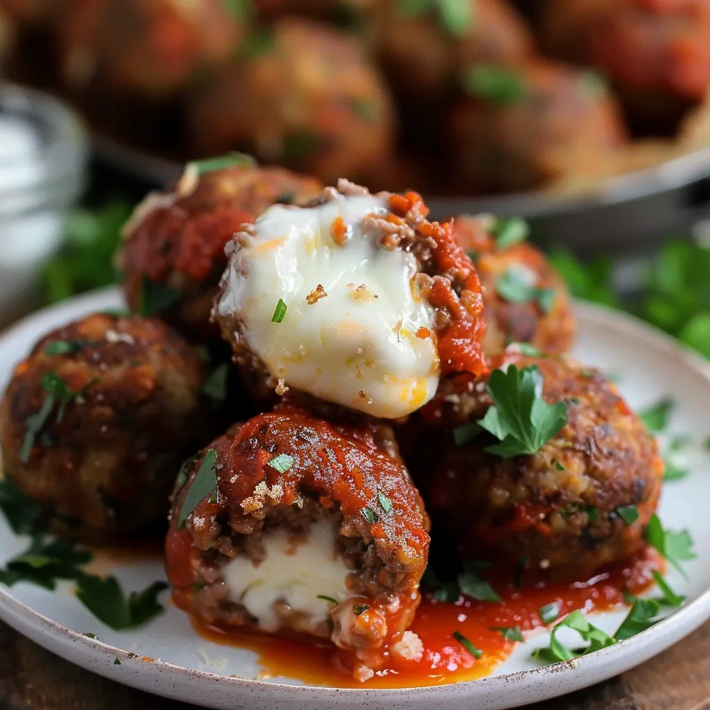 A plate of meatballs with cheese on top.