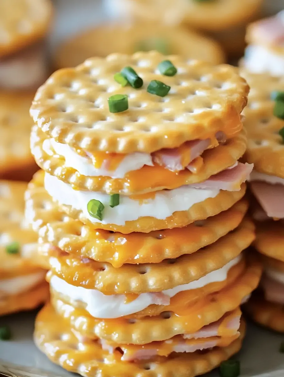 Stacks of Ritz Cracker Party Sandwiches.
