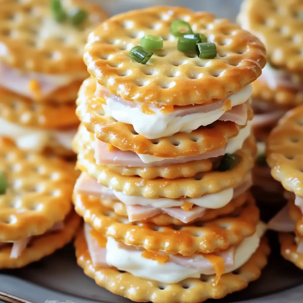 Stacks of Ritz Cracker Party Sandwiches.