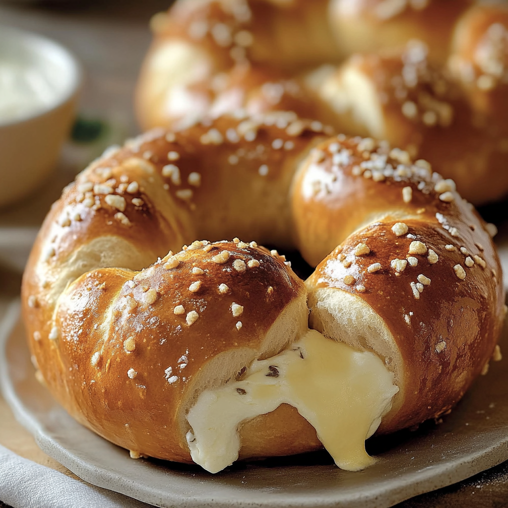 A plate of mozzarella stuffed soft pretzels.