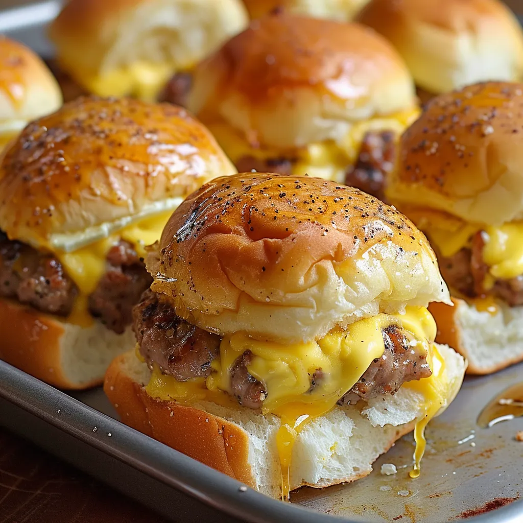 Sausage, egg and cheese breakfast sliders.