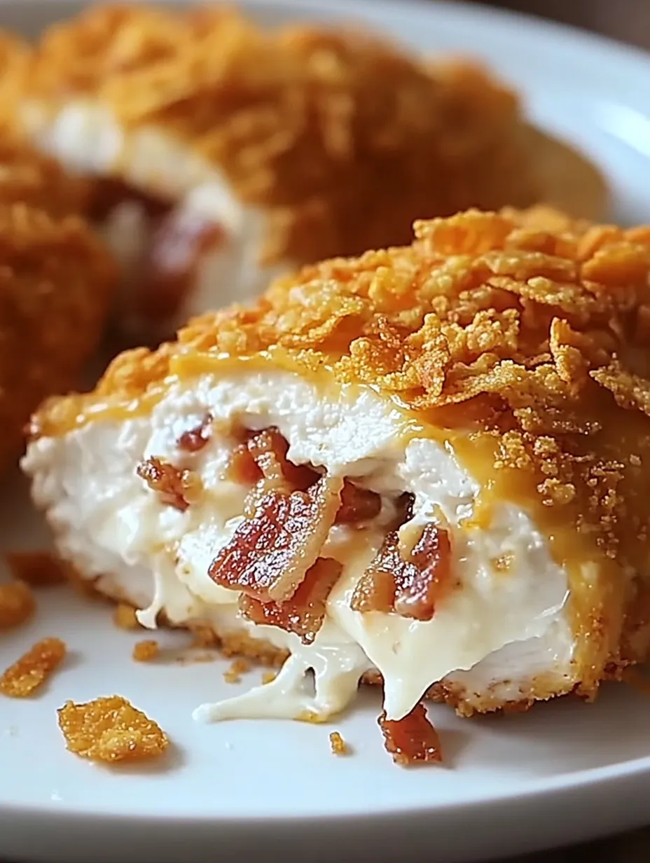 A piece of chicken with bacon and cheese.
