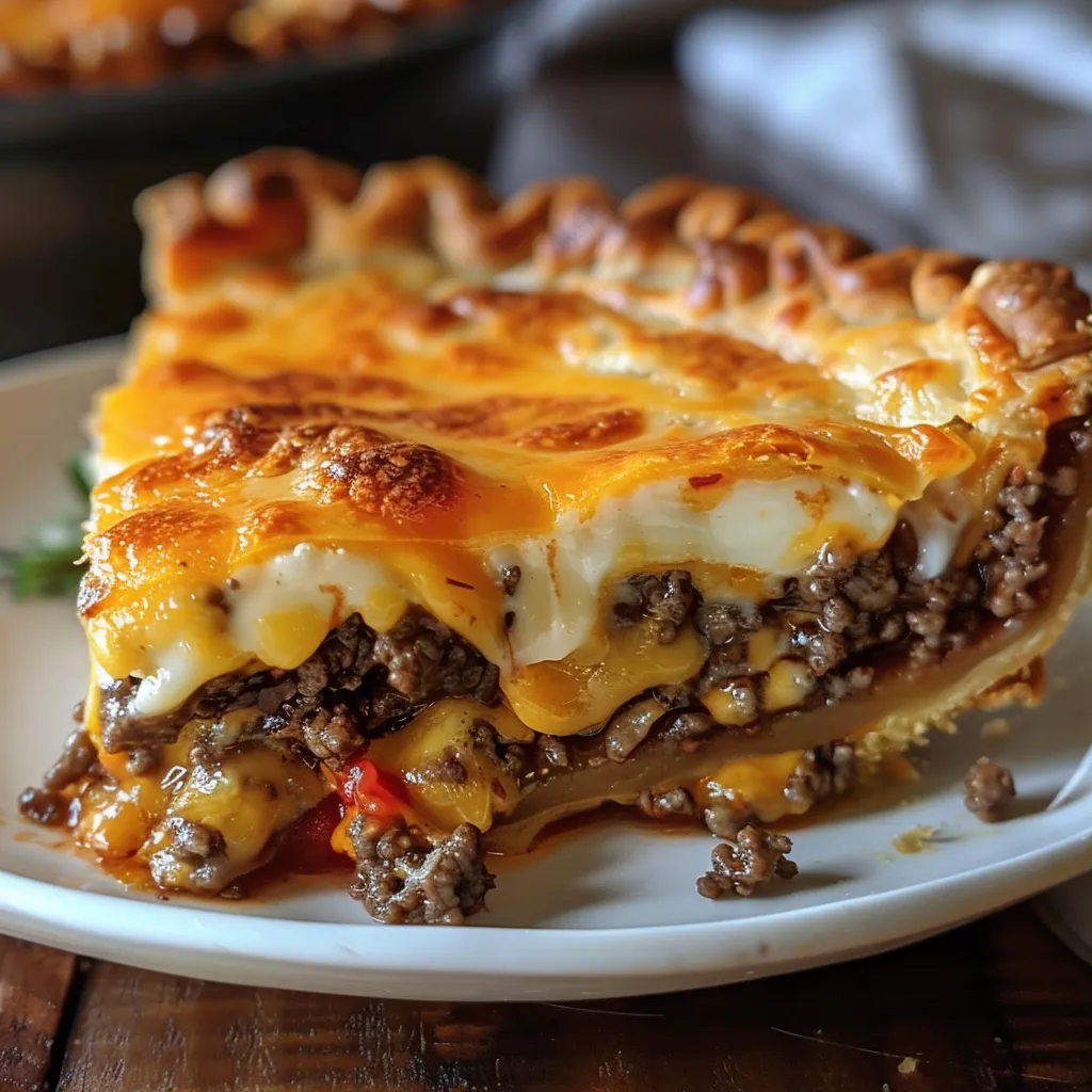 A slice of cheeseburger pie.