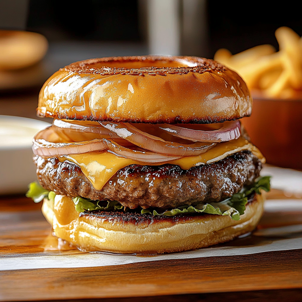 A burger with bacon and cheese.