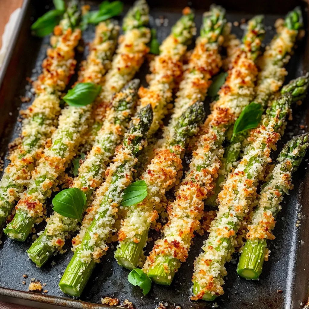 A pan of crispy Parmesan asparagus sticks.
