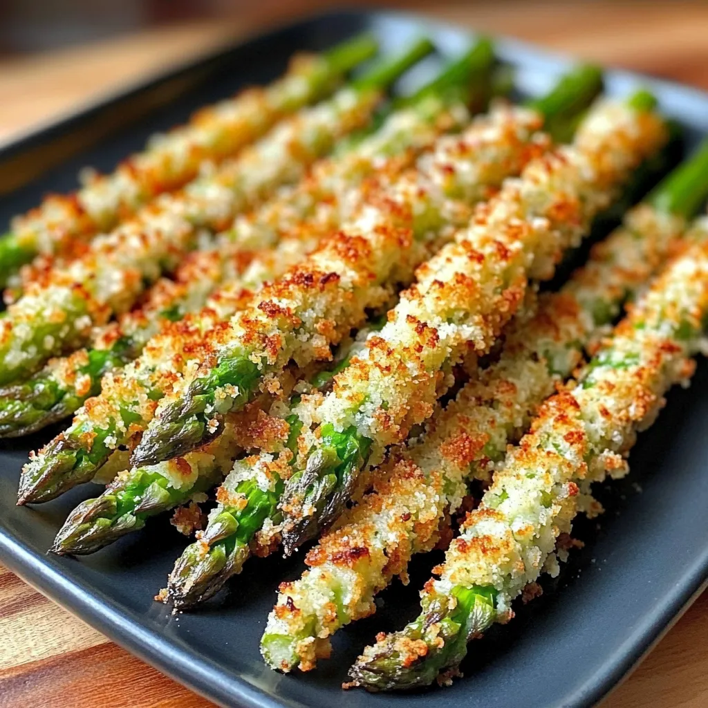 A plate of crispy Parmesan asparagus sticks.