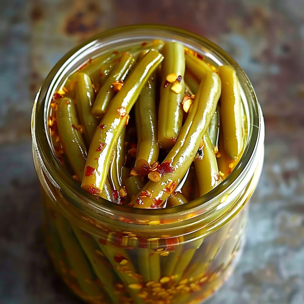 A jar of pickled green beans.