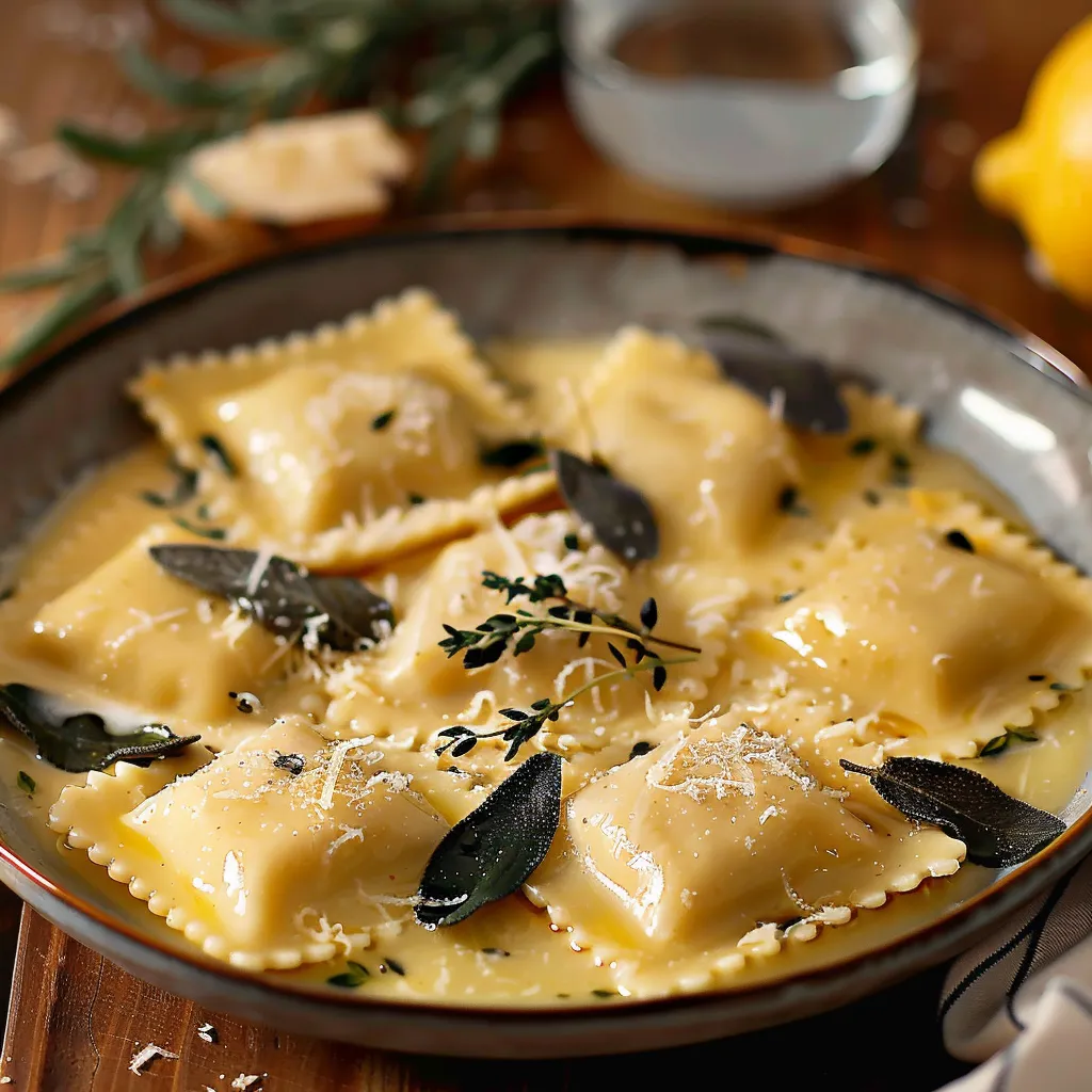 A bowl of pasta with cheese and herbs.
