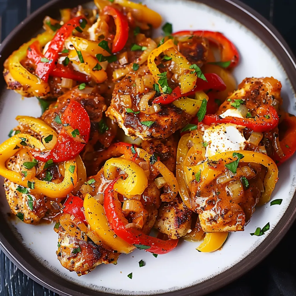 A plate of food with peppers and onions.