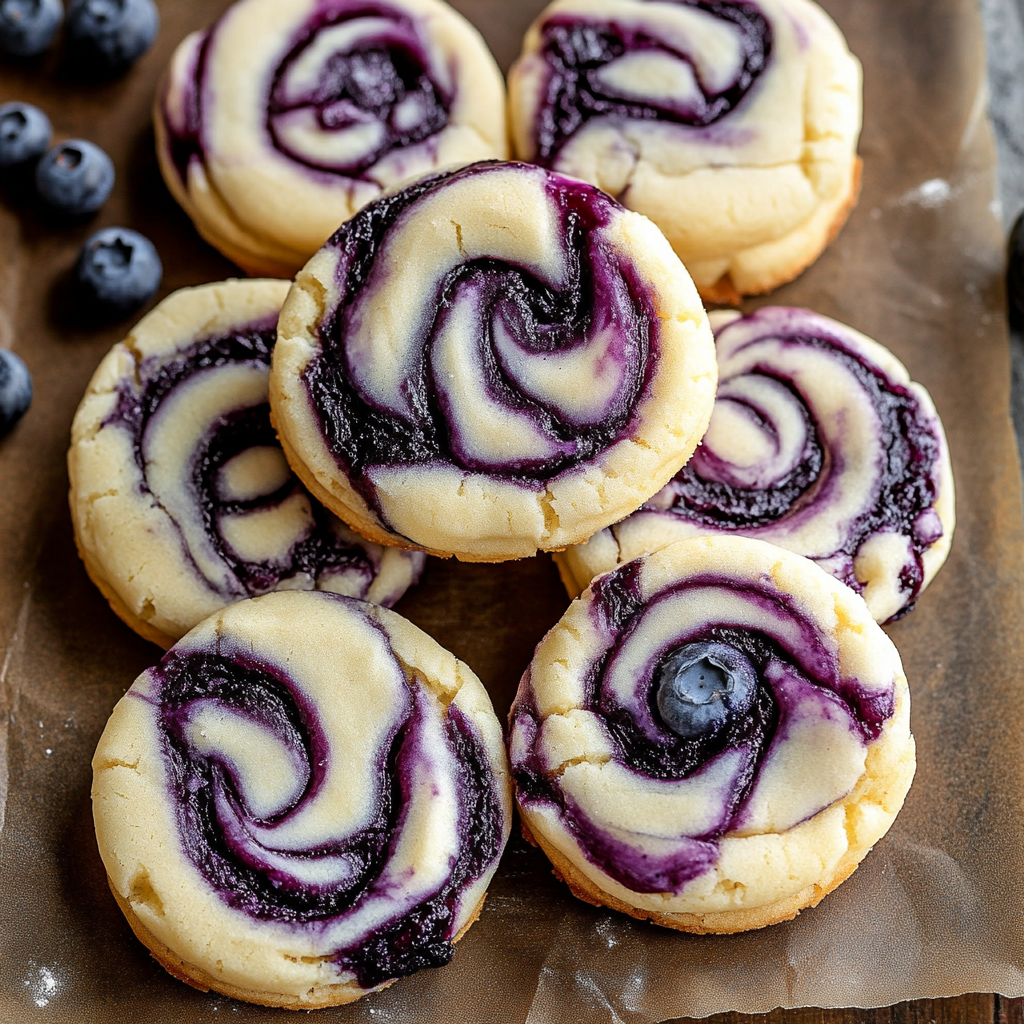A plate of cookies with blueberry swirls.